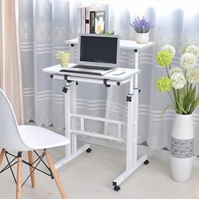Sit-Stand Desk Cart Mobile Riser Standing Table Workstation Mobile Desk Height-Adjustable Sit to Stand Office Desk