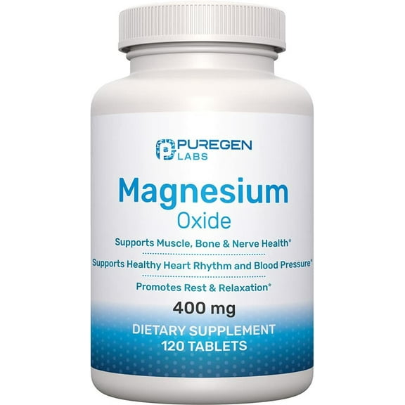 Puregen Labs Magnesium Oxide 400mg [High Potency] (120 Tablets)