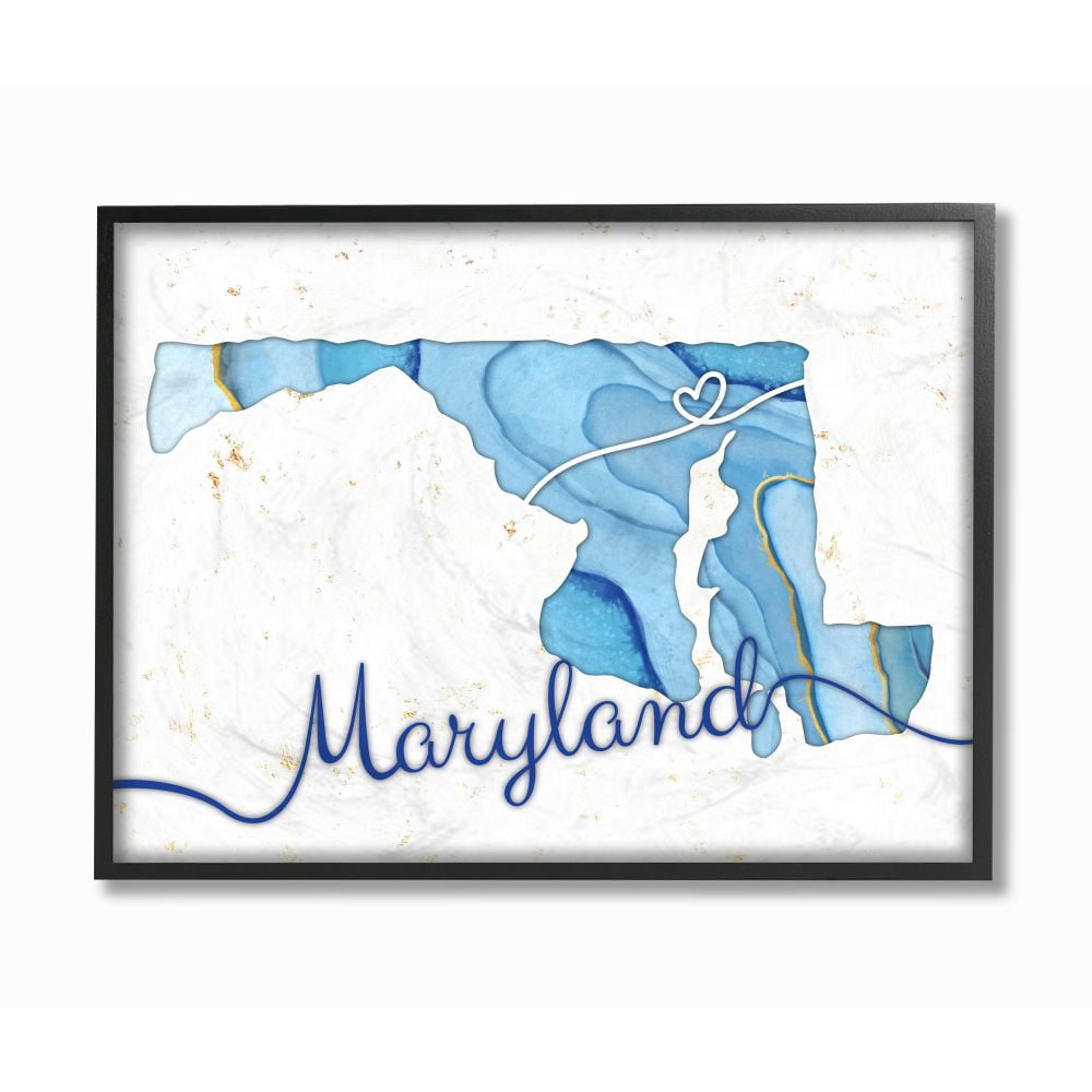 Stupell Industries Maryland Agate Blue US State Design Framed Wall Art by Ziwei Li