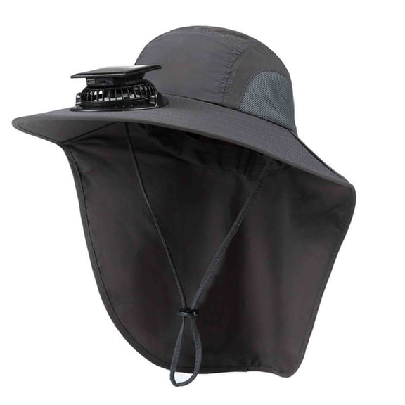 SAWOBUUN Outdoor Solar Powered Fan Hat for Men Women Wide Brim Hiking Fishing Hat with Neck Flap