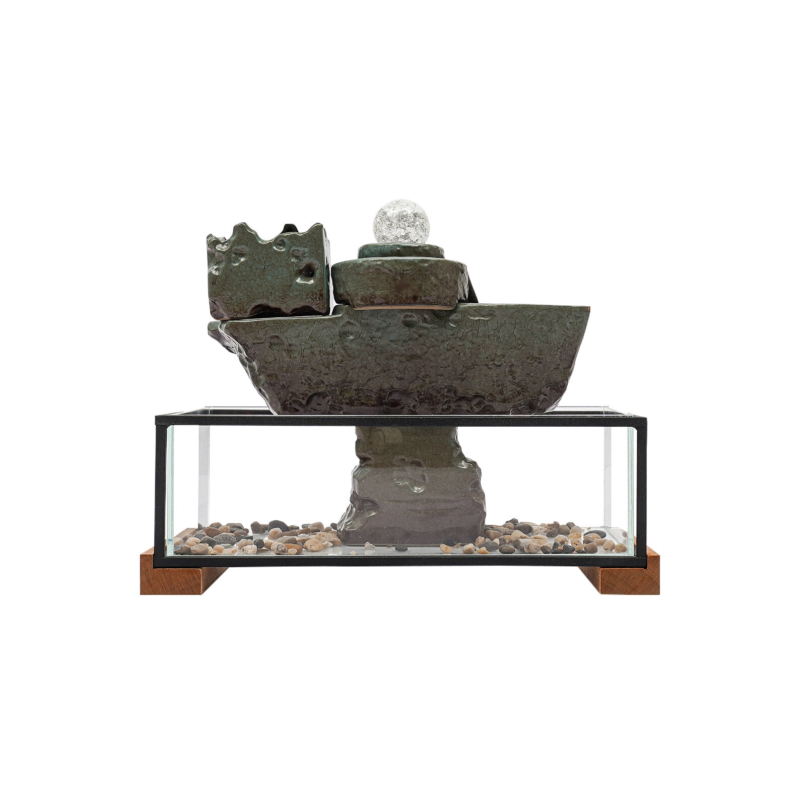 Tabletop Water Fountain, 16x8x5in Glass Fish Tank with LED Lights and Atomizer, Includes Horse Sculpture for Home and Office Decor
