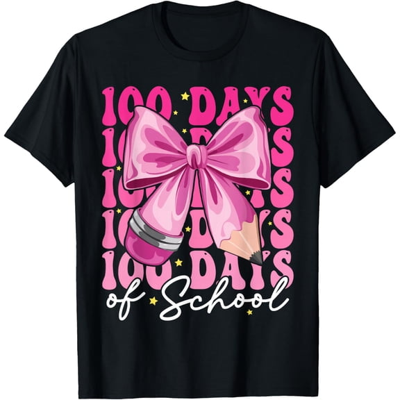 100 Days of School Coquette Bow 100th Day of School Kids Boys Girls T-shirt