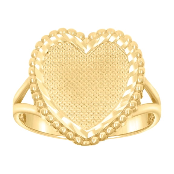 10k Yellow Gold Womens Sparkle-Cut Love Heart Ring 15.2x15.2mm Wide Statement Ring for Women