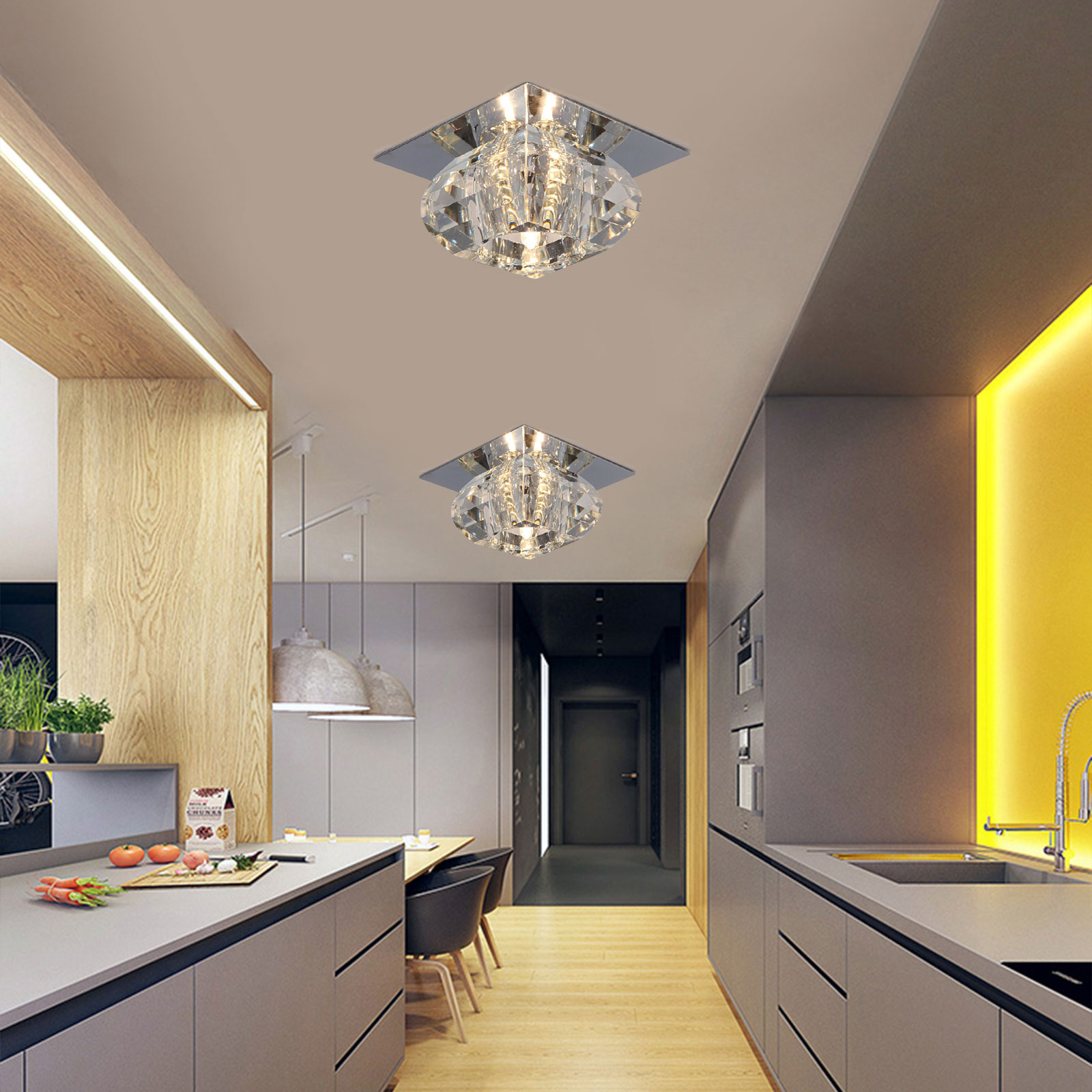 Crystal Ceiling Light Fixture, Hallway Flush Mount Ceiling Lights, LED Ceiling Lamp for Dining Bedroom Kitchen Bathroom