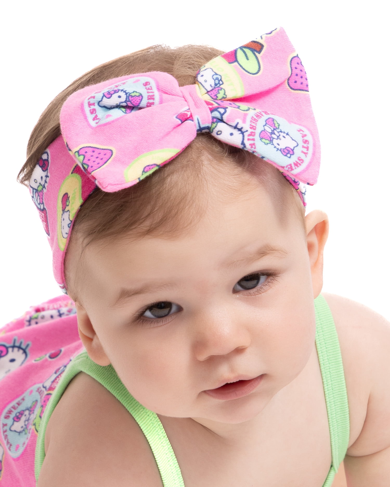 Hello Kitty Baby Girls Spaghetti Strap Print Romper with Matching Bow Headband, Sizes 0/3M-24M