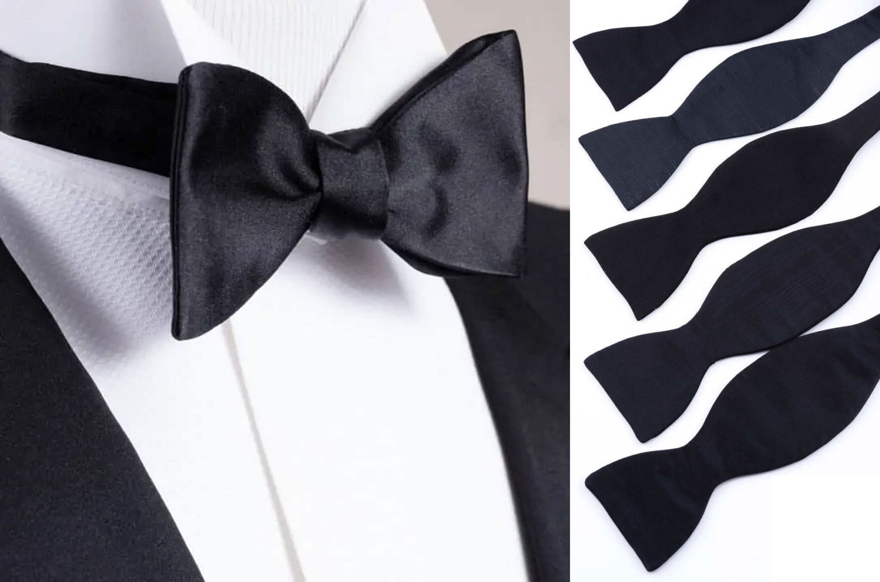white silk self tie bow tie