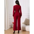 thumbnail image 5 of DARING DIVA Women's V Neck Long Sleeve High Waisted Wide Leg Jumpsuits S Wine Red, 5 of 7