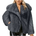 thumbnail image 2 of Women's Plus Size Pink Faux Fur Coat Lapel Button Cardigan Long Sleeve Solid Color Fashion Jacket, 2 of 8