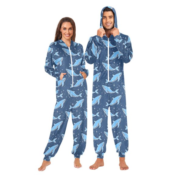 joogoo Whales Stars Navy Unisex Adults Onesies Pajamas Jumpsuits L