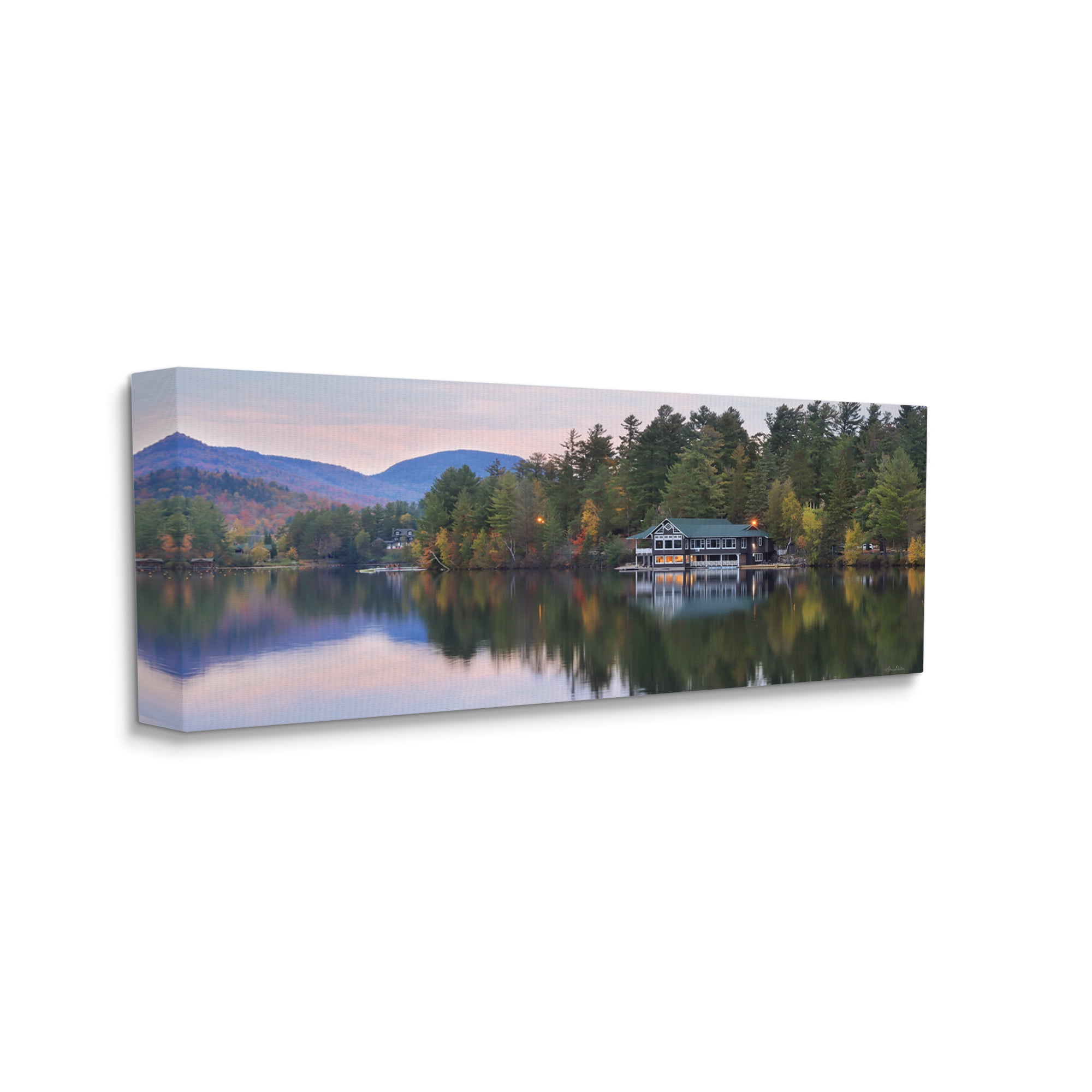 Stupell Industries Outdoor Lake House Landscape Autumn Fir Trees Photography, 24 x 10, Design by Lori Deiter