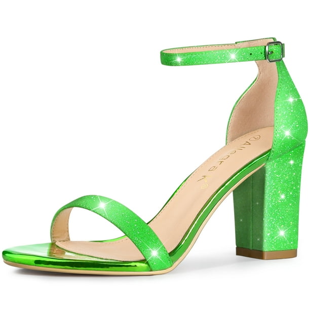 Sandalias de Tacón Grueso Allegra K Purpurina Correa de tobillo para Mujer Verde 37
