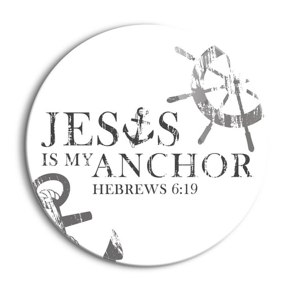 He Is My Anchor White Nautical Rope 24 inch Glass Round Wall Hanging Sign