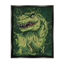 Stupell Industries Green Abstract T-Rex Animals & Insects Painting Black Floater Framed Canvas Art Print Wall Art, 25 x 31