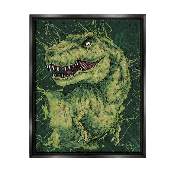 Stupell Industries Green Abstract T-Rex Animals & Insects Painting Black Floater Framed Canvas Art Print Wall Art, 25 x 31