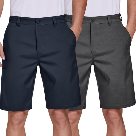 2-Pack PULI Men’s Golf Hybrid Dress Shorts Lightweight Quick-Dry Summer Flat Front Casual Shorts with Pockets