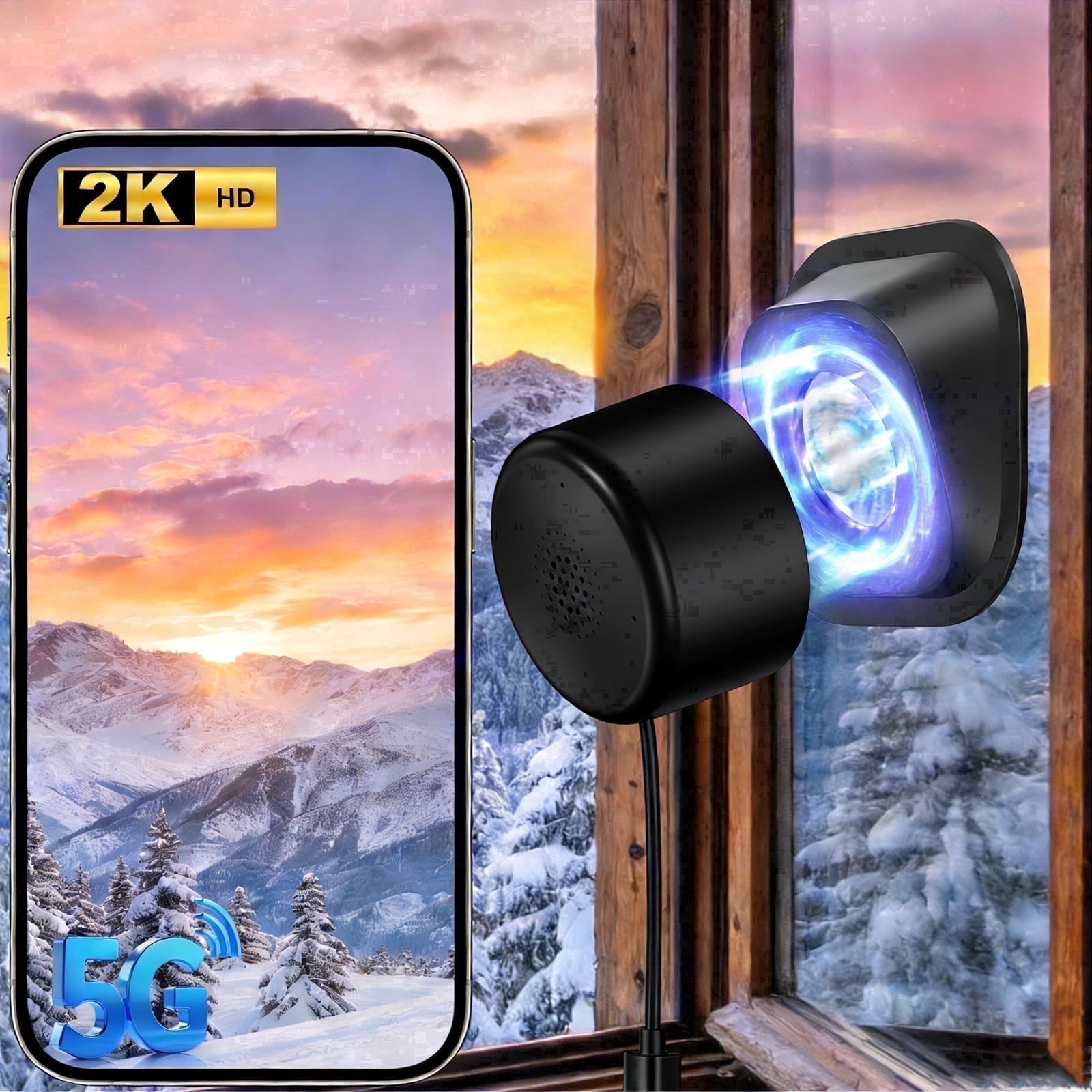 2K Window Security Camera, 2.4G&5G WIFI Indoor Home Security Camera, Full Color Night Vision, Anti-Glare, AI-Powered Motion Detection, 24/7 Recording, Easy & Quick Setup
