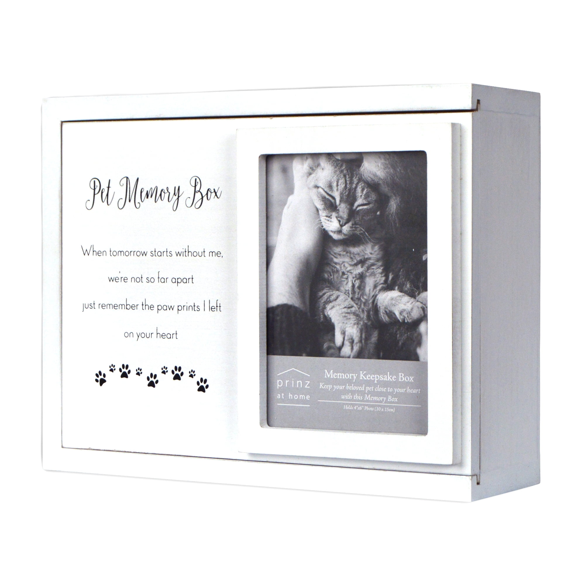 Prinz Decorative Pet Photo Keepsake Memory Box, 10" x  3.75", White Wash