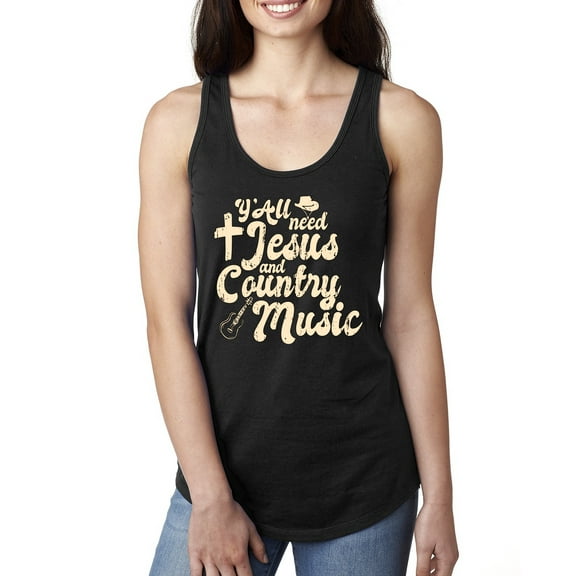 Wild Bobby, Y'all Need Jesus & Country Music, Pop Culture, Women Racerback Tank Top, Black, Small