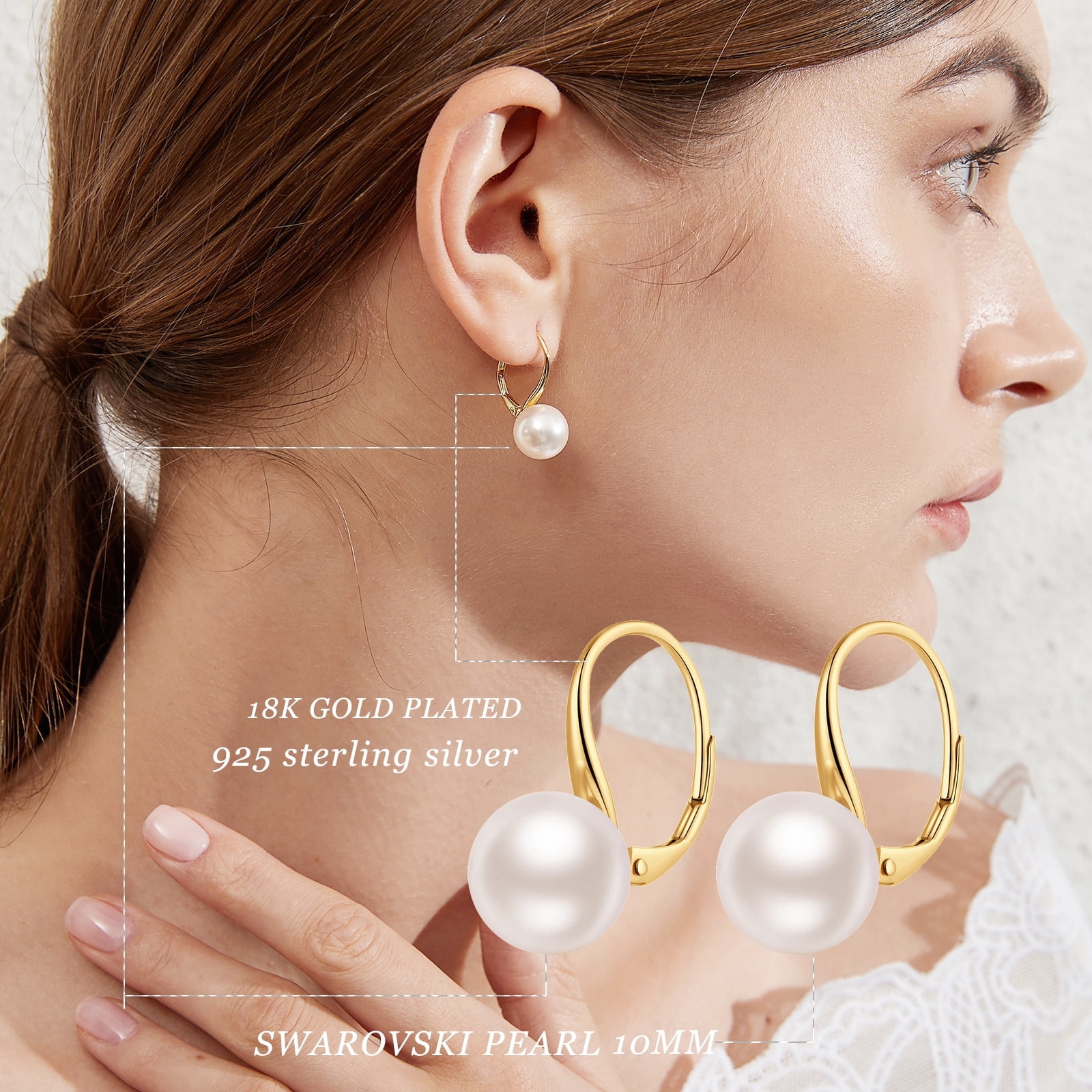 Jiamiaoi Pearl Dangle Earrings Sparkly Diamond Pearl hoop Earrings Pearl Drop Earrings Sterling Silver Pearl Earring Drop