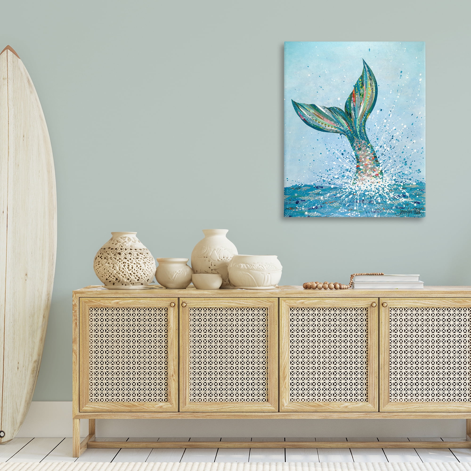 Stupell Industries Diving Mermaid Tail Fairy Tales & Fantasy Painting Gallery Wrapped Canvas Art Print Wall Art, 30 x 40