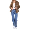 thumbnail image 2 of Abrigos de piel sintética INSPIRE CHIC para mujer, chaqueta de forro polar con solapa y botones, exterior marrón, 2 of 6