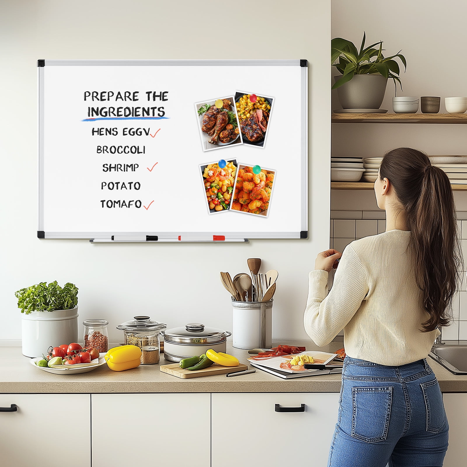 Gianna 48 X 24 inches Magnetic Dry Erase Board with Aluminum Frame, Whiteboard for Home School