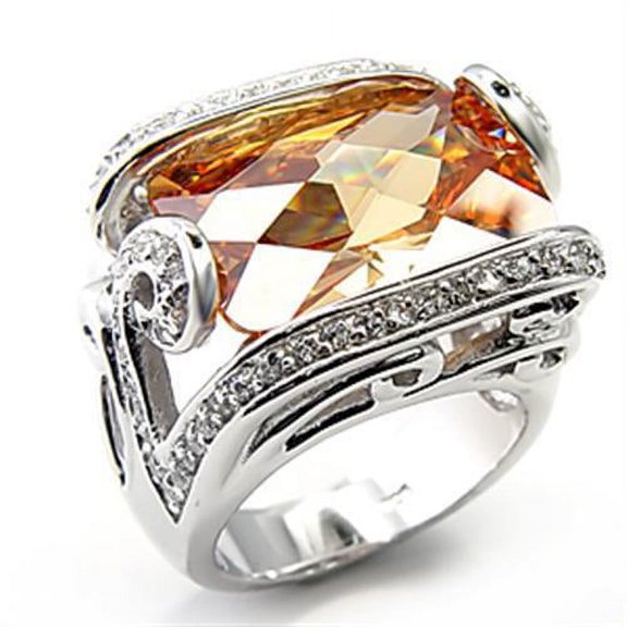 Sterling Silver Ring AAA GRD CZ Champagne 7X180 for Women Style Rhodium