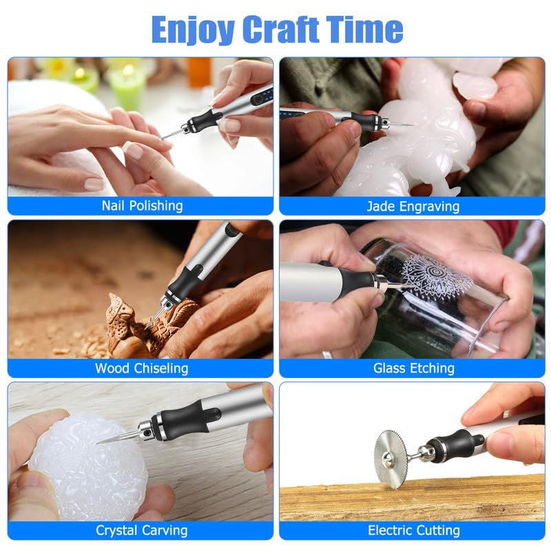 USB Rechargable Engraving Pen with 42 Bits, Mini Electric DIY Engraver Cordless Rotary Tools Portable Engraving Tool for Jewelry Wood Metal Stone Plastic Glass Etching