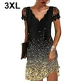 thumbnail image 5 of Wweixi Robe Courte à Manches Courtes Imprimée Col en V pour Femmes Robe Décontractée Soirée École Fiançailles Mariage d'Été Fête d'Anniversaire Or 3TG, 5 of 5