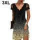 thumbnail image 5 of Sonducket Vestido de mujer con cuello en V Fecha Noche Colegio Escuela Banquete Ropa de verano Vestidos Oro 3XL, 5 of 5