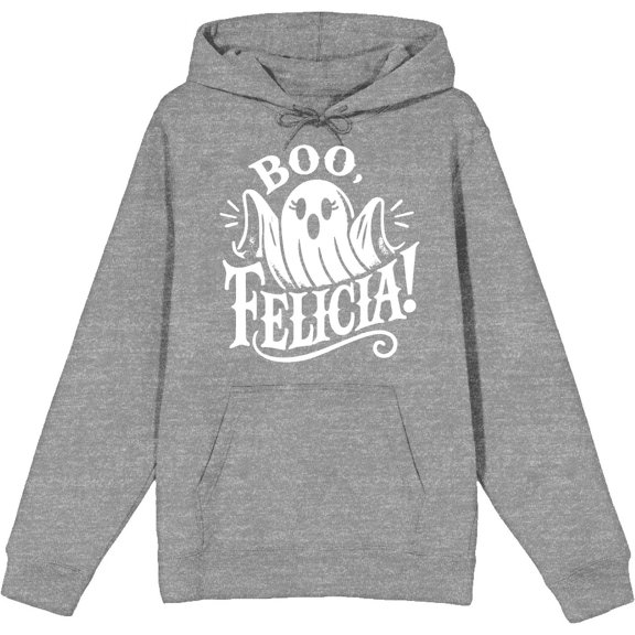 Boo Ghost Felicia Adult Heather Gray Long Sleeve Hoodie-Large