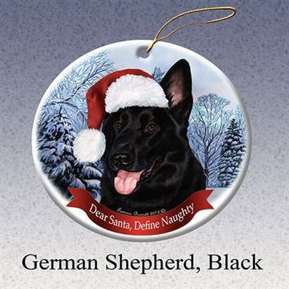 Dog Christmas Gifts Holiday Pet Gifts German Shepherd (Black) Santa Hat Dog Porcelain Christmas Tree Ornament ()
