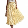 thumbnail image 6 of Women's A-Line Plaid Maxi Skirt Elastic High-Waisted Pleated Skirt Casual Flowy Chiffon Long Skirt for Summer Beach/Party/Vacation, 6 of 8