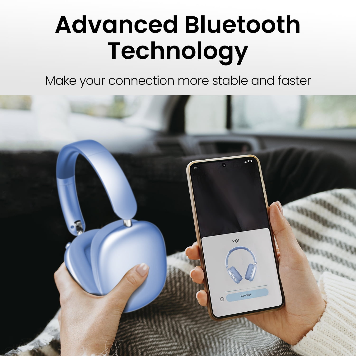 GASYESOY Y01 Bluetooth Headphones Wireless over Ear Noise Cancelling Headphones,36H Playtime Hi-Res Audio Foldable Lightweight for Travel, Home Office, Sport, Cellphone, PC Blue