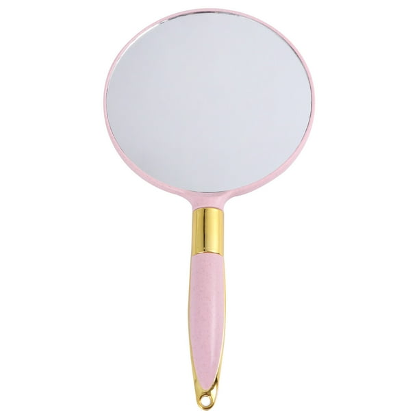 EeaseMX Espejo de maquillaje redondo vintage, espejo cosmético de mano, accesorios de maquillaje portátiles para mujer (rosa)