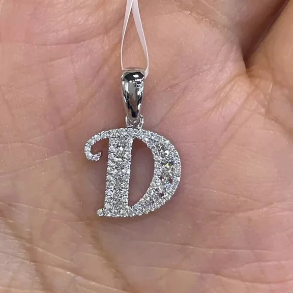 2 Ct Moissanite Initial D Letter Pendant 14K White Gold Plated Silver 18"