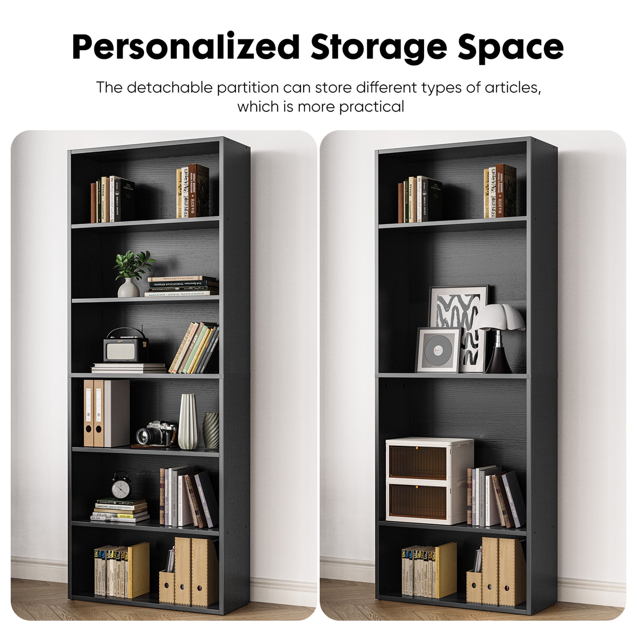 ZUNMOS 6 Shelf Bookcase, 63 Inch Tall Open Industrial Standing Bookshelf Large Storage for Home Office, Living Room, Bed Room, Black