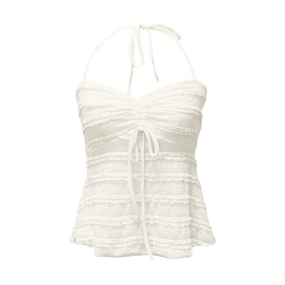 Women Summer Tops A Sexy Backless Short Top With A Bow Fashionable And Casual Party Vest With Strappy Top For Women Camisole Bra plus Size Toe Caged Tops for Compression Long Crop Pajamas White S