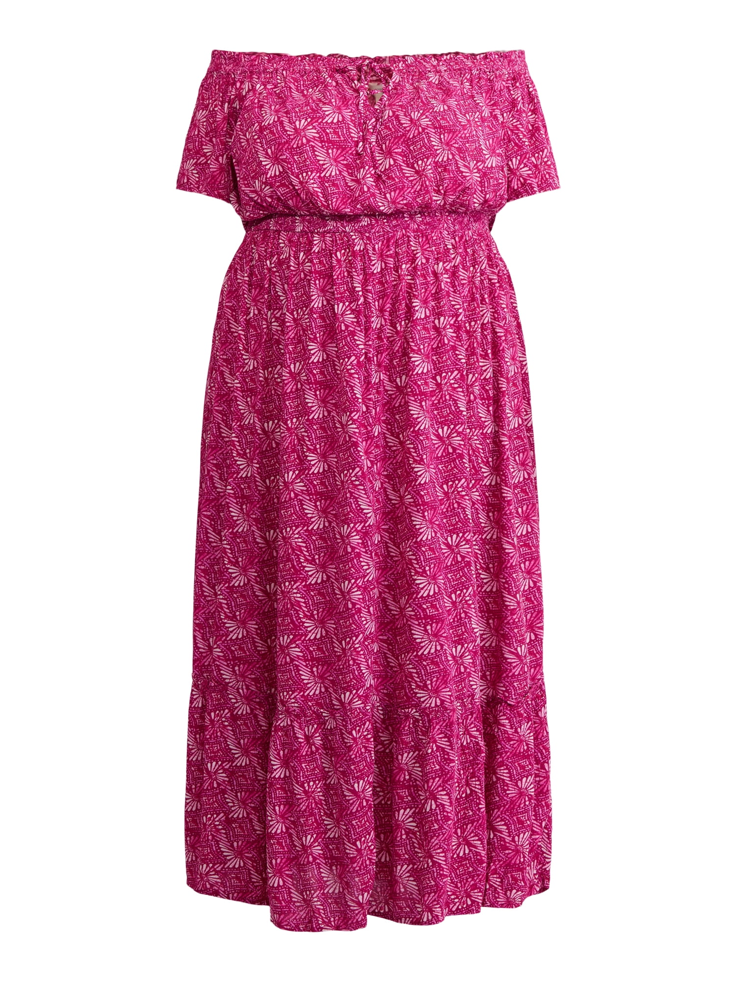 Terra & Sky Women's Plus Crinkle Off Shoulder Maxi Dress, Sizes 0X-5X