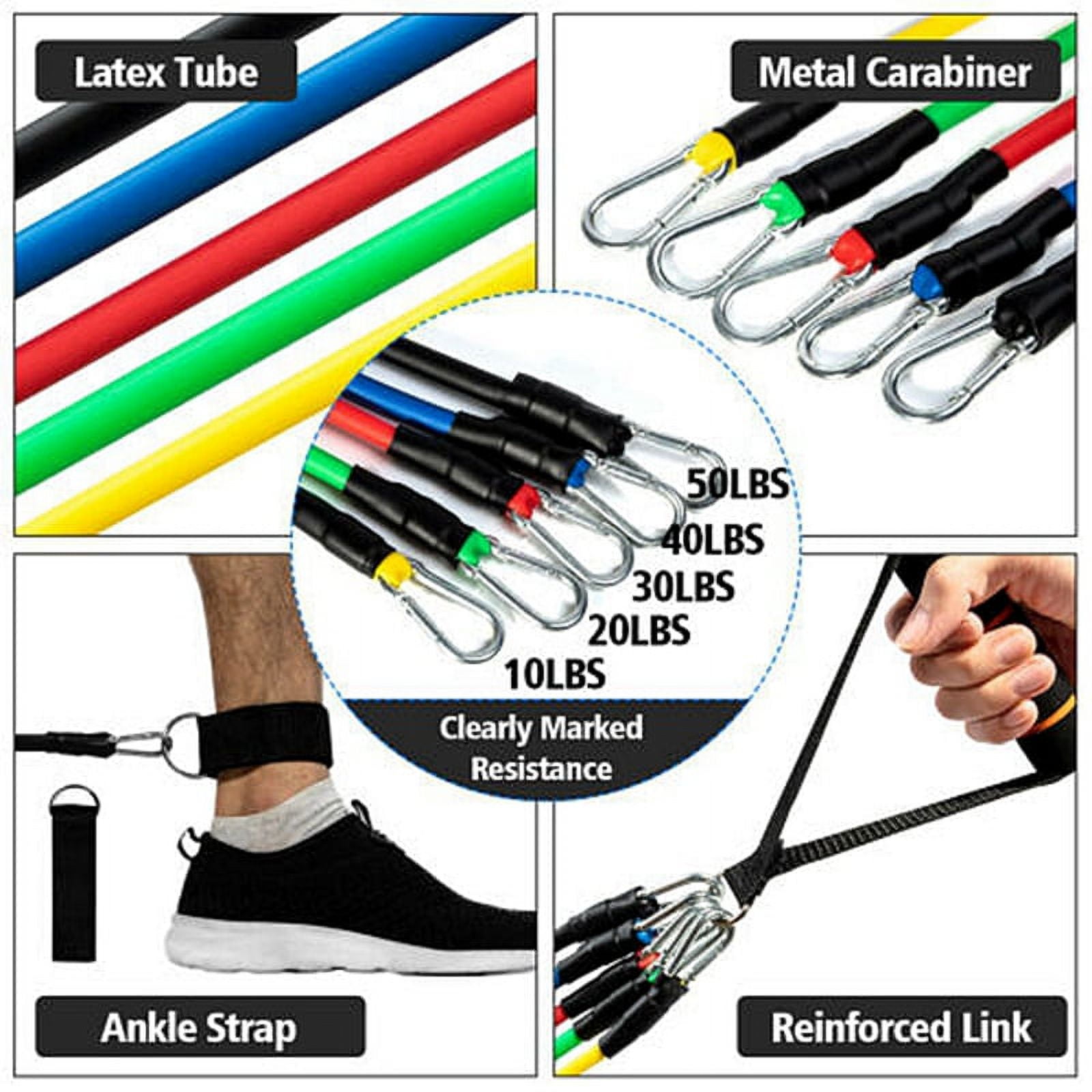 LNKOO 11pcs PREMIUM Resistance Bands Set for Exercise, Workout Bands for Men with Fitness Tension Bands, Handles, Door Anchor, Ankle Straps, Carry Bag & Advanced eBook - Strength Training, Home Gym