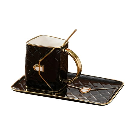 

Handbag-Shaped Creative Ceramic Mug With Saucer Porcelain Tray & Spoon for Coffee Hot Chocolate Cappuccino
