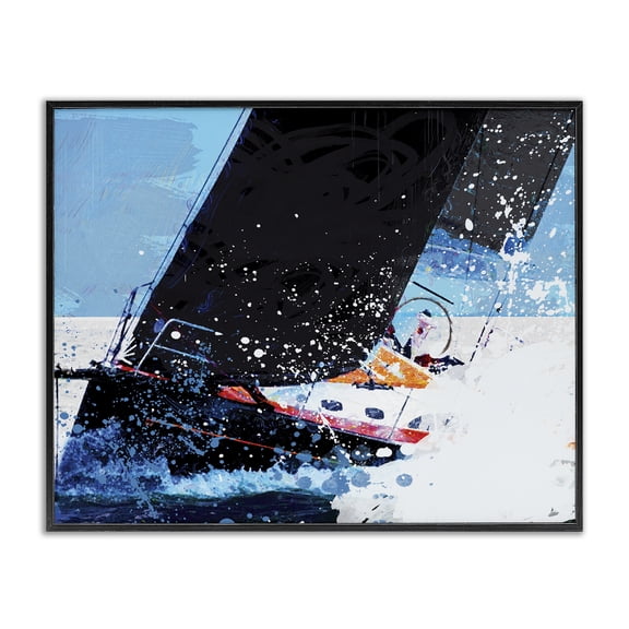 Stupell Industries Coastal Boat Rough Water Splashing Waves Ocean Collage Black Framed Giclee Art, 14 x 11, by Savannah Miller