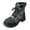 Black, variant on Khaki Womens Fashion Casual Winter Ankle Boots Spliced Round Toe Lace Up Chunky Low Heel British Style Comfortable Booties