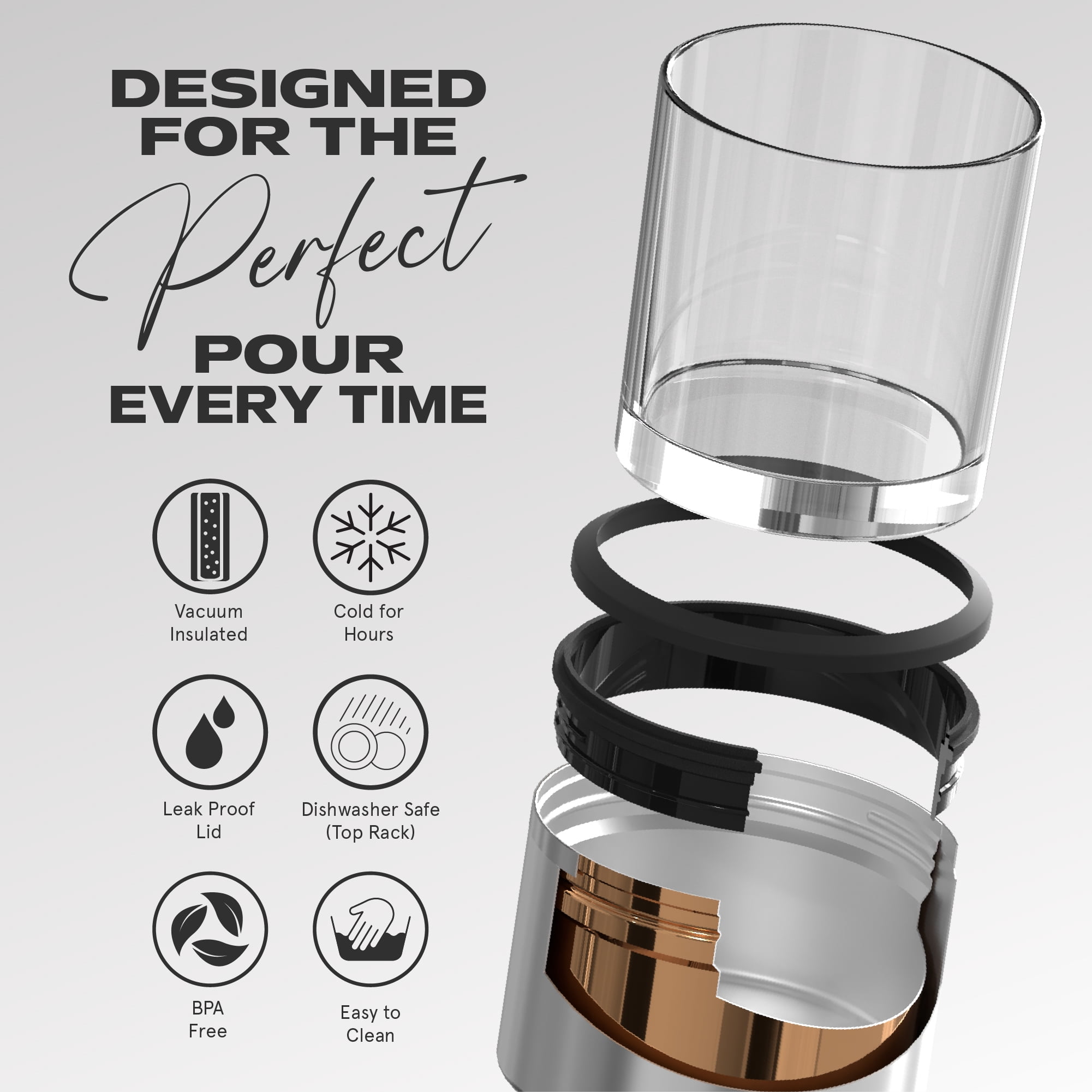Asobu - Black Whiskey Glass with Insulated Stainless Steel Sleeve, 10.5 ounces