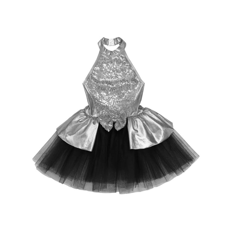 TiaoBug Kids Girls Sequin Ballet Tutu Dress Sleeveless Halter Neck Dance  Leotard Tulle Dress Silver 14 - Walmart.com