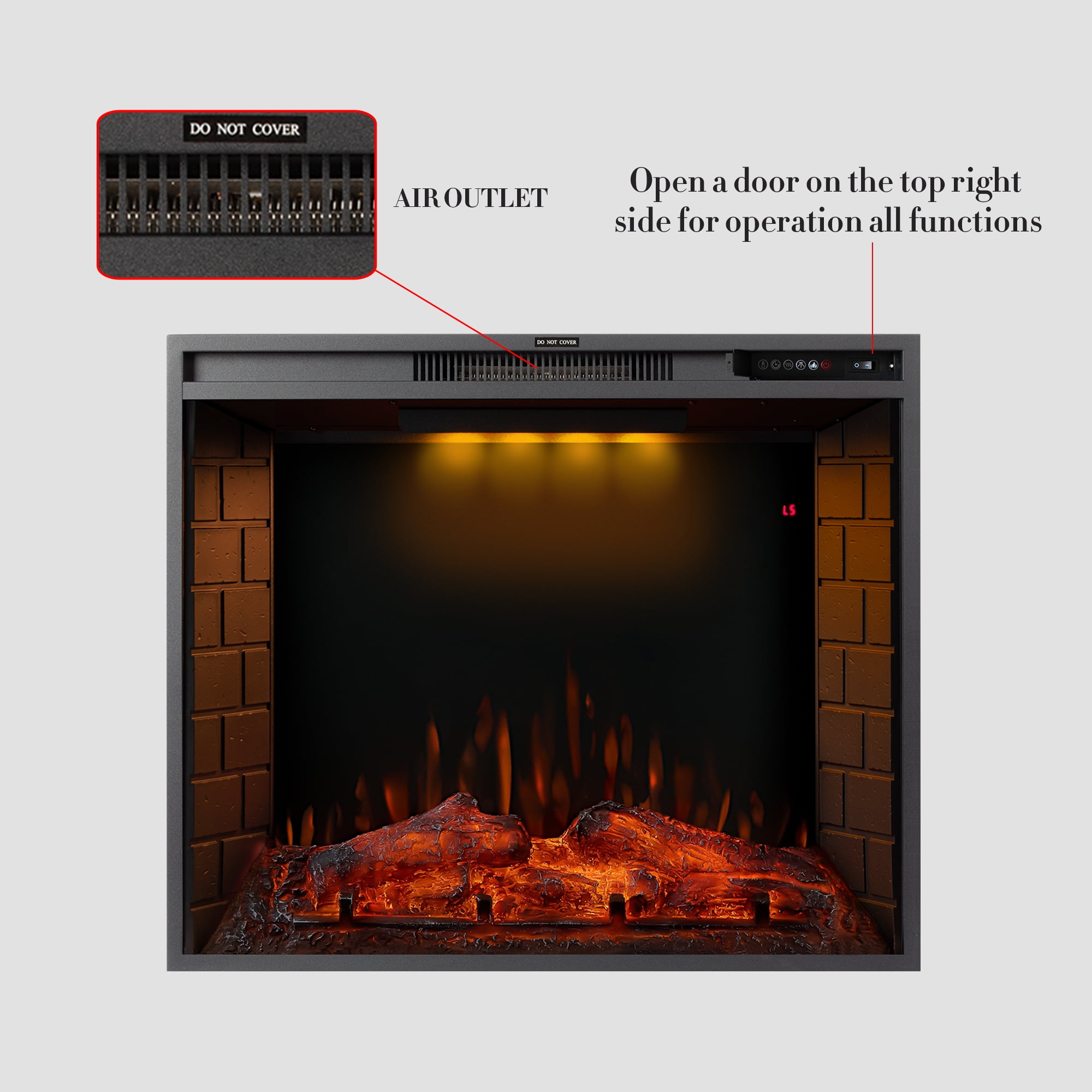 EUROCO 30 inch LED Recessed Electric Fireplace with 3 Top Light Colors, Remote Control, Adjustable Heating, and Touch Screen 1500W, Black