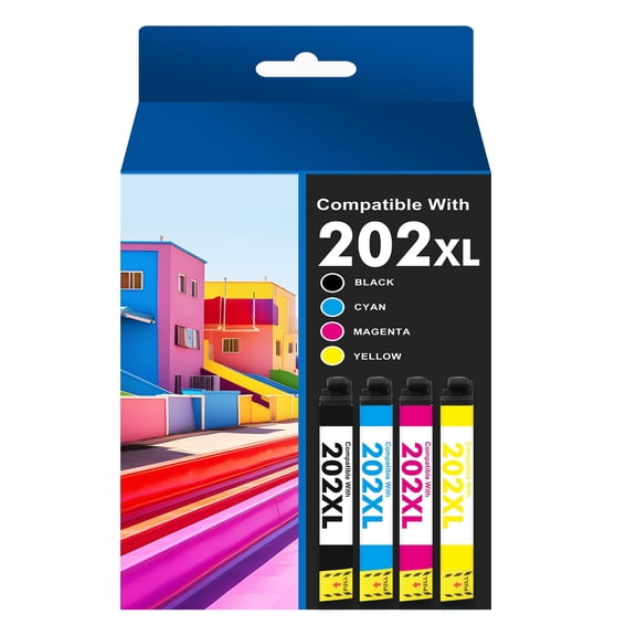 202 XL Ink Cartridges Compatible for Epson 202 202XL T202 Ink Cartridgefor Workforce WF-2860 Expression Home XP-5100 All-in-one Printer(4-Pack)