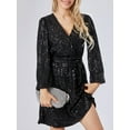 thumbnail image 5 of GXFC Women's Shiny Sequins Mini Dress Long Sleeve V Neck Wrap Dress Nightclub Party A-Line Short Dress for Women, 5 of 9