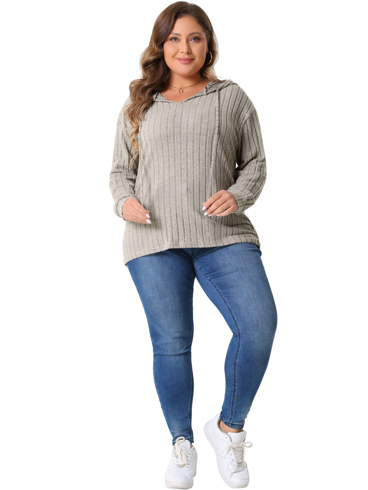 DARING DIVA Women's Plus Size Fashion Hoodie Lightweight Drawstring Sweatshirts 2X Khaki