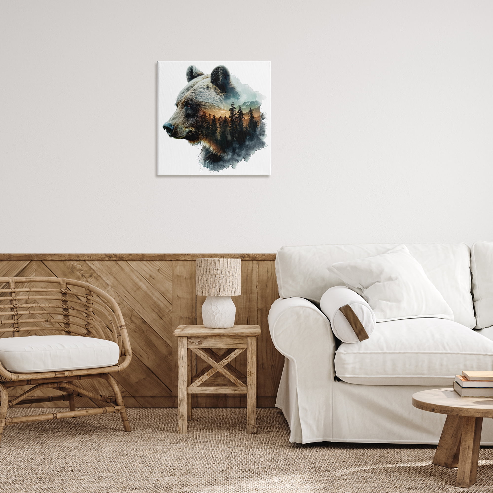 Stupell Industries Bear Woodland Silhouette Animals Painting Wrapped Canvas Art Print Wall Art, 24 x 24